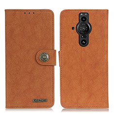 Custodia Portafoglio In Pelle Cover con Supporto A01D per Sony Xperia PRO-I Marrone