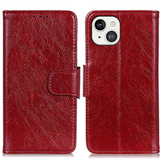 Custodia Portafoglio In Pelle Cover con Supporto A02 per Apple iPhone 15 Rosso