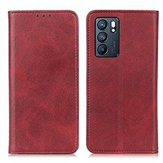 Custodia Portafoglio In Pelle Cover con Supporto A02D per Oppo Reno6 5G Rosso