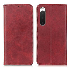 Custodia Portafoglio In Pelle Cover con Supporto A02D per Sony Xperia 10 IV SO-52C Rosso