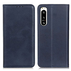 Custodia Portafoglio In Pelle Cover con Supporto A02D per Sony Xperia 5 IV Blu