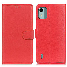 Custodia Portafoglio In Pelle Cover con Supporto A03D per Nokia C12 Pro Rosso