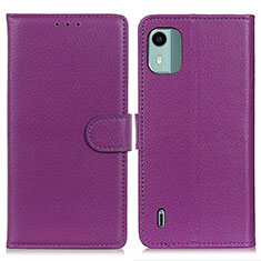 Custodia Portafoglio In Pelle Cover con Supporto A03D per Nokia C12 Pro Viola