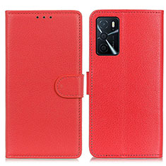 Custodia Portafoglio In Pelle Cover con Supporto A03D per Oppo A16 Rosso