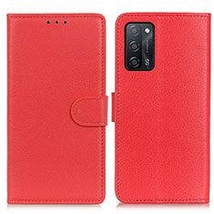 Custodia Portafoglio In Pelle Cover con Supporto A03D per Oppo A55 5G Rosso