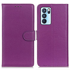 Custodia Portafoglio In Pelle Cover con Supporto A03D per Oppo Reno6 Pro 5G India Viola