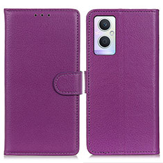 Custodia Portafoglio In Pelle Cover con Supporto A03D per Oppo Reno8 Lite 5G Viola