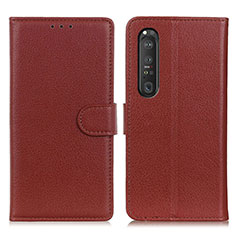 Custodia Portafoglio In Pelle Cover con Supporto A03D per Sony Xperia 1 III Marrone