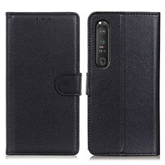 Custodia Portafoglio In Pelle Cover con Supporto A03D per Sony Xperia 1 III Nero