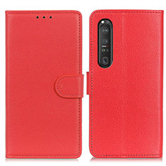 Custodia Portafoglio In Pelle Cover con Supporto A03D per Sony Xperia 1 III Rosso