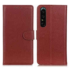 Custodia Portafoglio In Pelle Cover con Supporto A03D per Sony Xperia 1 IV Marrone