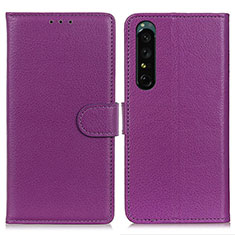 Custodia Portafoglio In Pelle Cover con Supporto A03D per Sony Xperia 1 IV SO-51C Viola