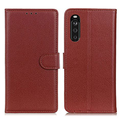 Custodia Portafoglio In Pelle Cover con Supporto A03D per Sony Xperia 10 III SO-52B Marrone