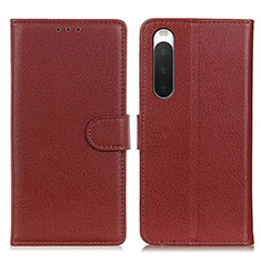 Custodia Portafoglio In Pelle Cover con Supporto A03D per Sony Xperia 10 IV SO-52C Marrone