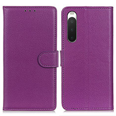 Custodia Portafoglio In Pelle Cover con Supporto A03D per Sony Xperia 10 IV SO-52C Viola