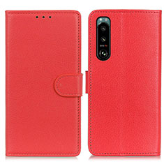 Custodia Portafoglio In Pelle Cover con Supporto A03D per Sony Xperia 5 III SO-53B Rosso