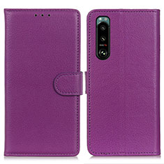 Custodia Portafoglio In Pelle Cover con Supporto A03D per Sony Xperia 5 III SO-53B Viola