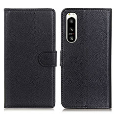 Custodia Portafoglio In Pelle Cover con Supporto A03D per Sony Xperia 5 IV Nero