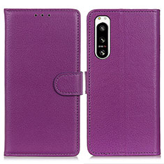 Custodia Portafoglio In Pelle Cover con Supporto A03D per Sony Xperia 5 IV Viola