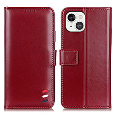 Custodia Portafoglio In Pelle Cover con Supporto A04 per Apple iPhone 13 Rosso