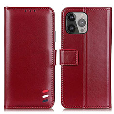 Custodia Portafoglio In Pelle Cover con Supporto A04 per Apple iPhone 15 Pro Rosso