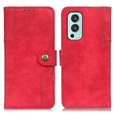 Custodia Portafoglio In Pelle Cover con Supporto A04D per OnePlus Nord 2 5G Rosso