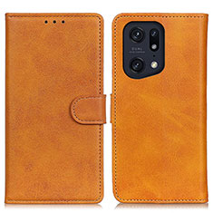 Custodia Portafoglio In Pelle Cover con Supporto A04D per Oppo Find X5 Pro 5G Marrone