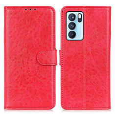 Custodia Portafoglio In Pelle Cover con Supporto A04D per Oppo Reno6 Pro 5G India Rosso