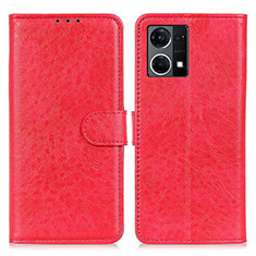 Custodia Portafoglio In Pelle Cover con Supporto A04D per Oppo Reno7 4G Rosso