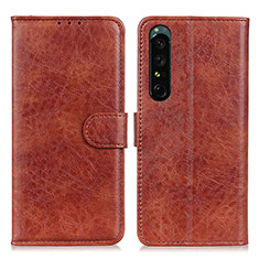 Custodia Portafoglio In Pelle Cover con Supporto A04D per Sony Xperia 1 IV Marrone