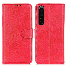 Custodia Portafoglio In Pelle Cover con Supporto A04D per Sony Xperia 1 IV Rosso