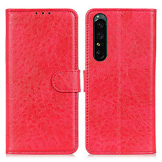 Custodia Portafoglio In Pelle Cover con Supporto A04D per Sony Xperia 1 IV SO-51C Rosso