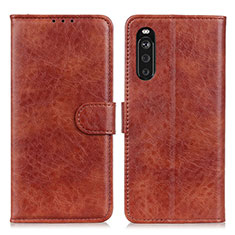 Custodia Portafoglio In Pelle Cover con Supporto A04D per Sony Xperia 10 III SO-52B Marrone