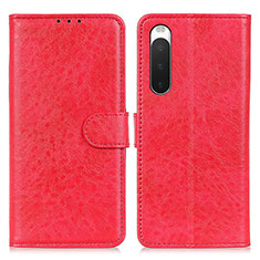 Custodia Portafoglio In Pelle Cover con Supporto A04D per Sony Xperia 10 IV Rosso