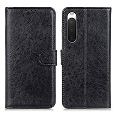 Custodia Portafoglio In Pelle Cover con Supporto A04D per Sony Xperia 10 IV SO-52C Nero