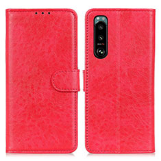 Custodia Portafoglio In Pelle Cover con Supporto A04D per Sony Xperia 5 III SO-53B Rosso