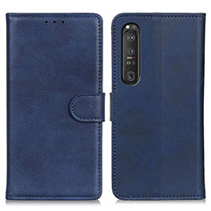 Custodia Portafoglio In Pelle Cover con Supporto A05D per Sony Xperia 1 III Blu