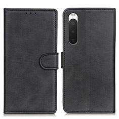 Custodia Portafoglio In Pelle Cover con Supporto A05D per Sony Xperia 10 IV Nero