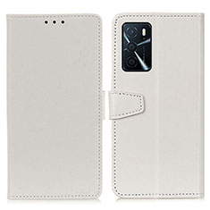 Custodia Portafoglio In Pelle Cover con Supporto A06D per Oppo A16 Bianco