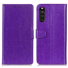 Custodia Portafoglio In Pelle Cover con Supporto A06D per Sony Xperia 10 III Lite Viola