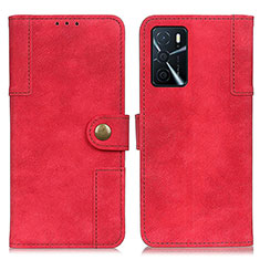 Custodia Portafoglio In Pelle Cover con Supporto A07D per Oppo A16 Rosso