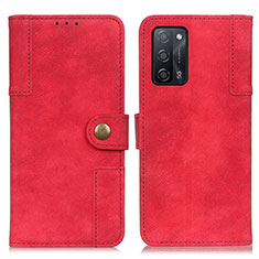 Custodia Portafoglio In Pelle Cover con Supporto A07D per Oppo A55 5G Rosso