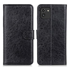 Custodia Portafoglio In Pelle Cover con Supporto A07D per Samsung Galaxy A03 Nero