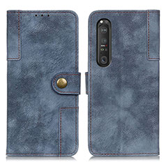 Custodia Portafoglio In Pelle Cover con Supporto A07D per Sony Xperia 1 III Blu