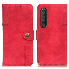 Custodia Portafoglio In Pelle Cover con Supporto A07D per Sony Xperia 1 III Rosso