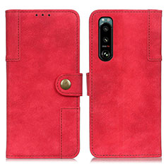 Custodia Portafoglio In Pelle Cover con Supporto A07D per Sony Xperia 5 III Rosso