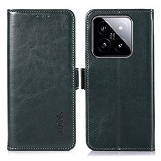 Custodia Portafoglio In Pelle Cover con Supporto A07D per Xiaomi Mi 14 Pro 5G Verde