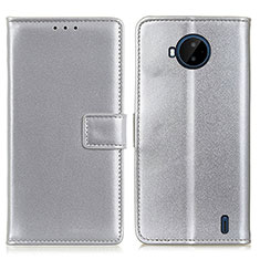 Custodia Portafoglio In Pelle Cover con Supporto A08D per Nokia C20 Plus Argento