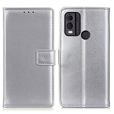 Custodia Portafoglio In Pelle Cover con Supporto A08D per Nokia C22 Argento