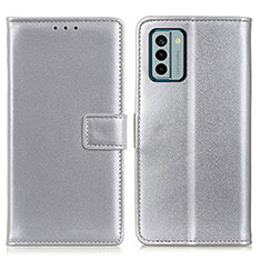 Custodia Portafoglio In Pelle Cover con Supporto A08D per Nokia G22 Argento